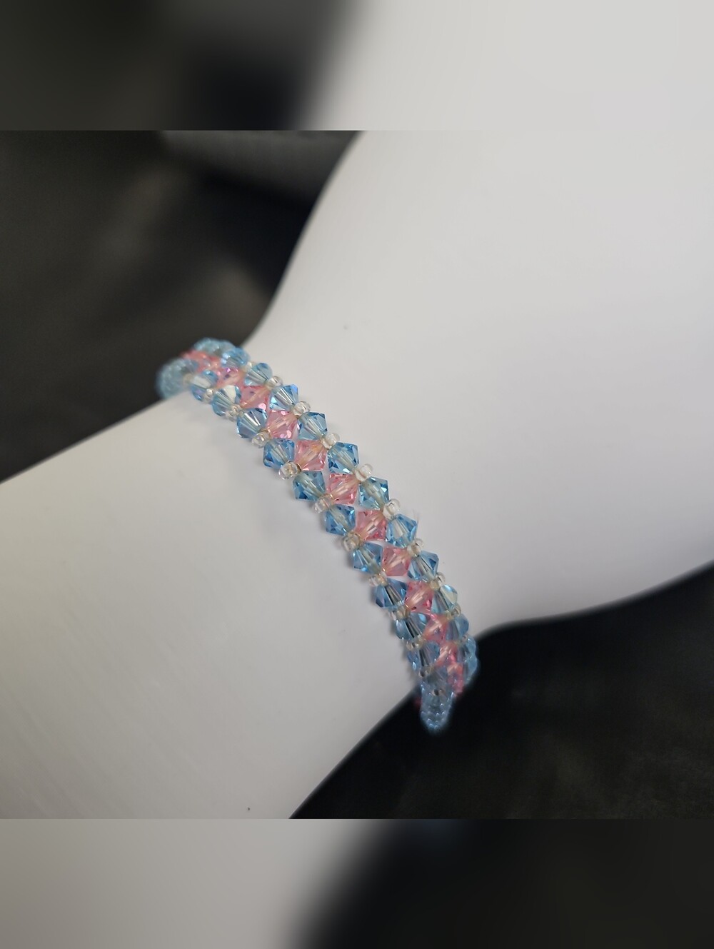 Handcrafted Pink and Blue Crystal Beaded Bracelet